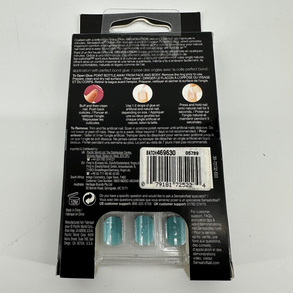 Sensationail Gelvolution Aqua Shine 72134 Press On Nails Teal Silver Glitter 28c - Picture 3 of 4
